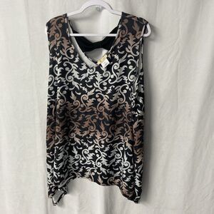 45-2 FRONT OF CLOSET black multicolor v-cut handkerchief hem sleeveless top 3X